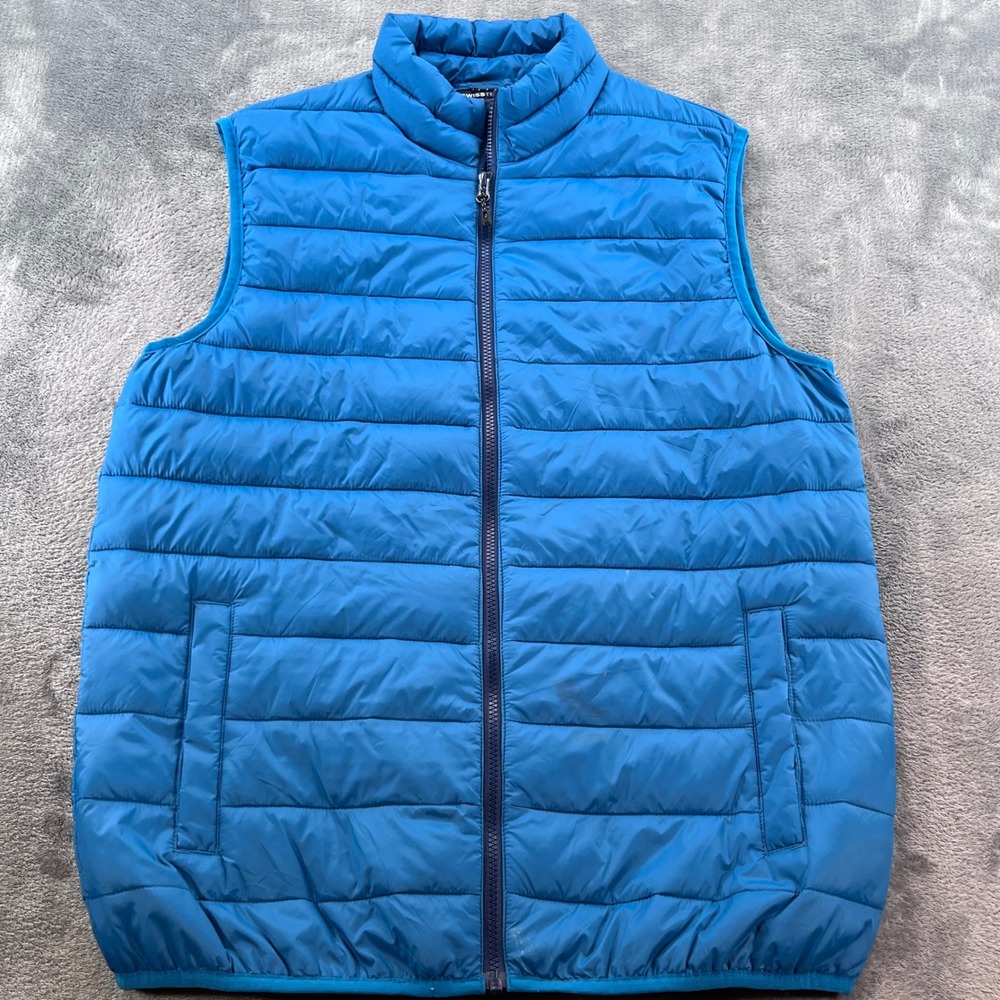 Swiss Tech Mens Puffer Vest Blue Quilted Full Zip Sleeveless Jacket SM40604Y M